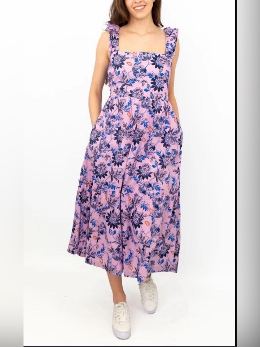 J. Crew Floral Ruffle Square Neck Smocked Midi Dress - Picture 4 of 13